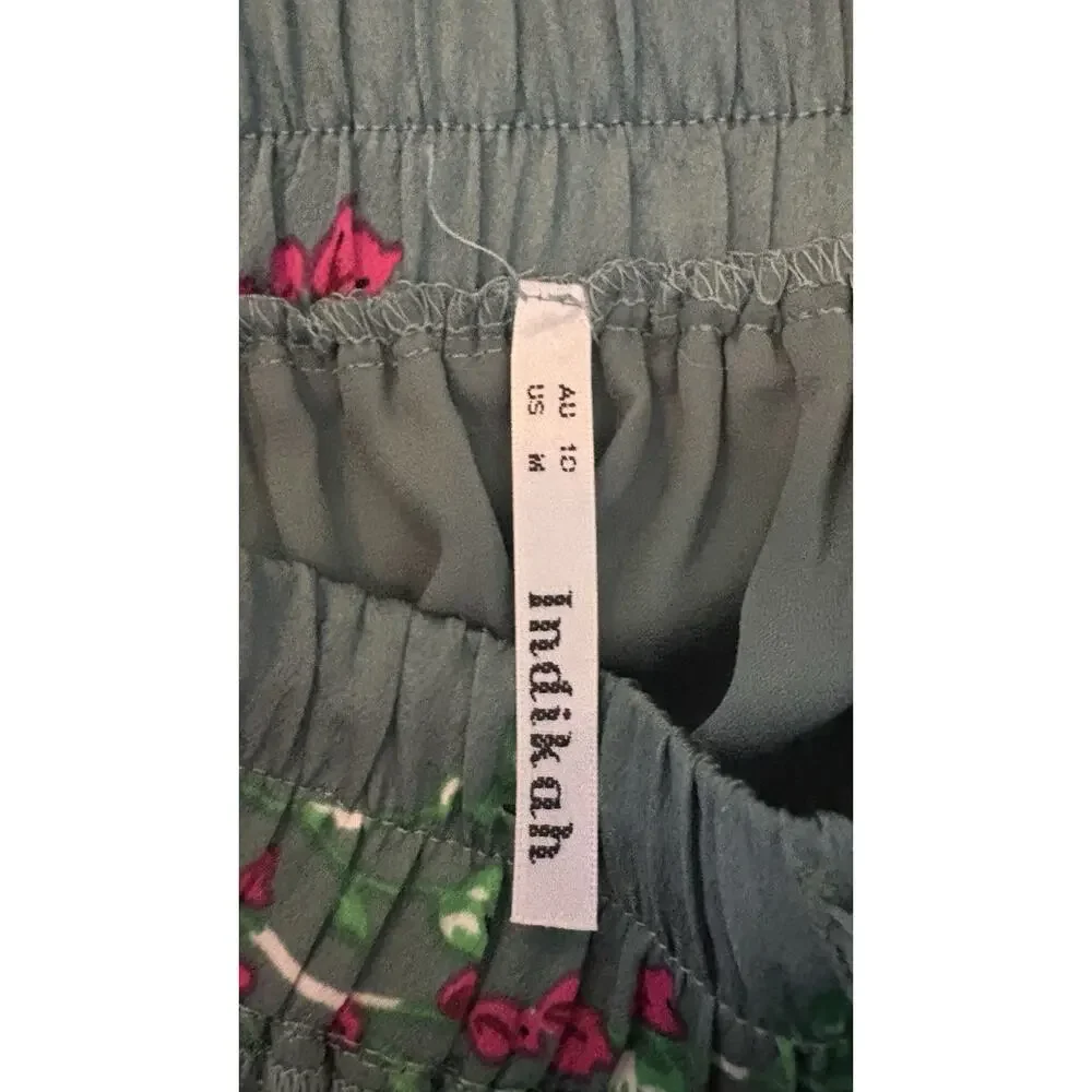 Selfie Leslie Emerald Green Floral Satin Ruffle Mini Skirt